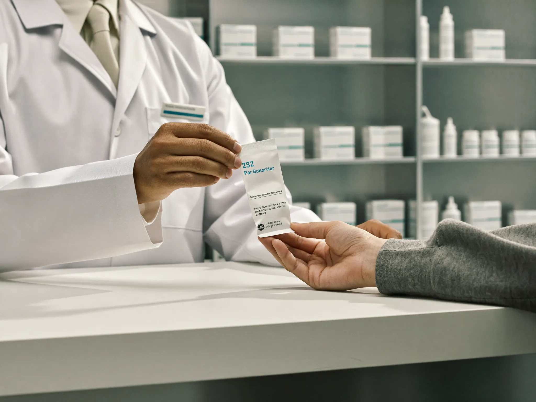 A pharmacist at the counter